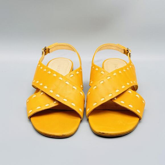 Jack Rogers Sandals Women 8 Yellow Leather Slingback Flat Cross Strap Whipstitch - Picture 3 of 13